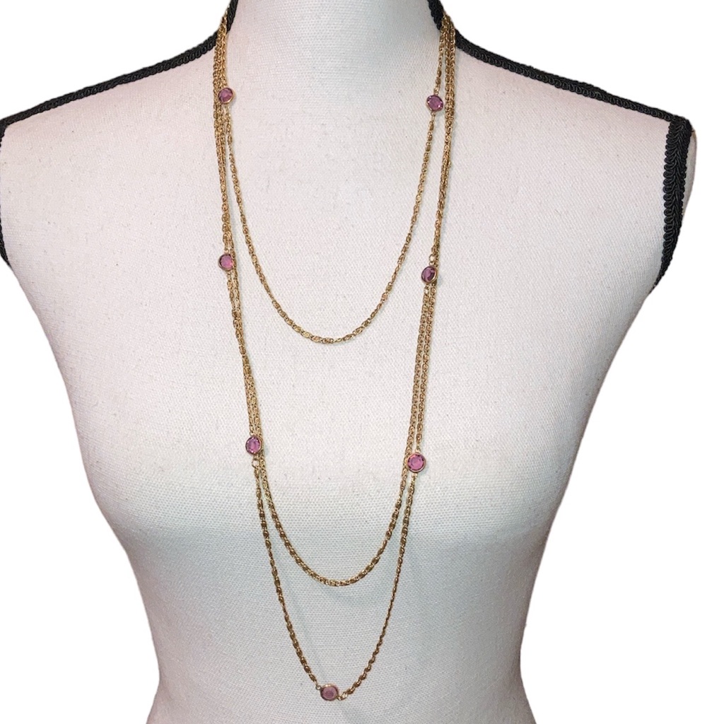 1950s/1960s Goldette Ny Amber Intaglio Glass Three Strand Necklace
